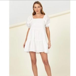 White puff sleeve Babydoll dress